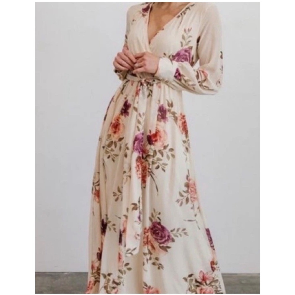 Baltic Born Lydia Ivory Floral Chiffon Maxi Dress V-Neck bump frendly NWT